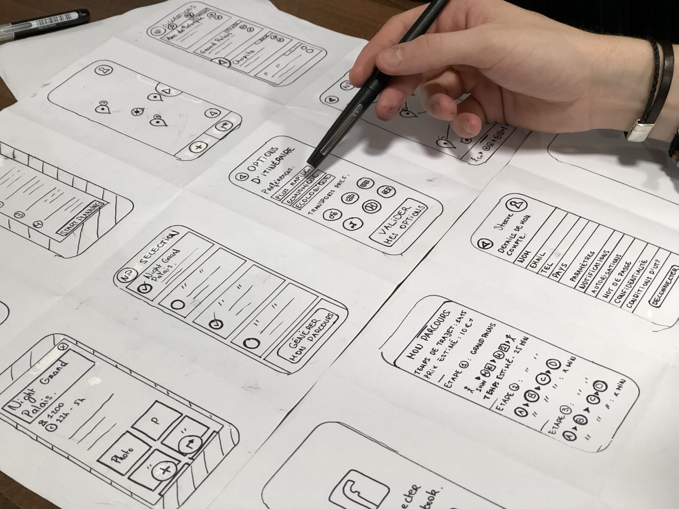 Handdrawn wireframes and sketches