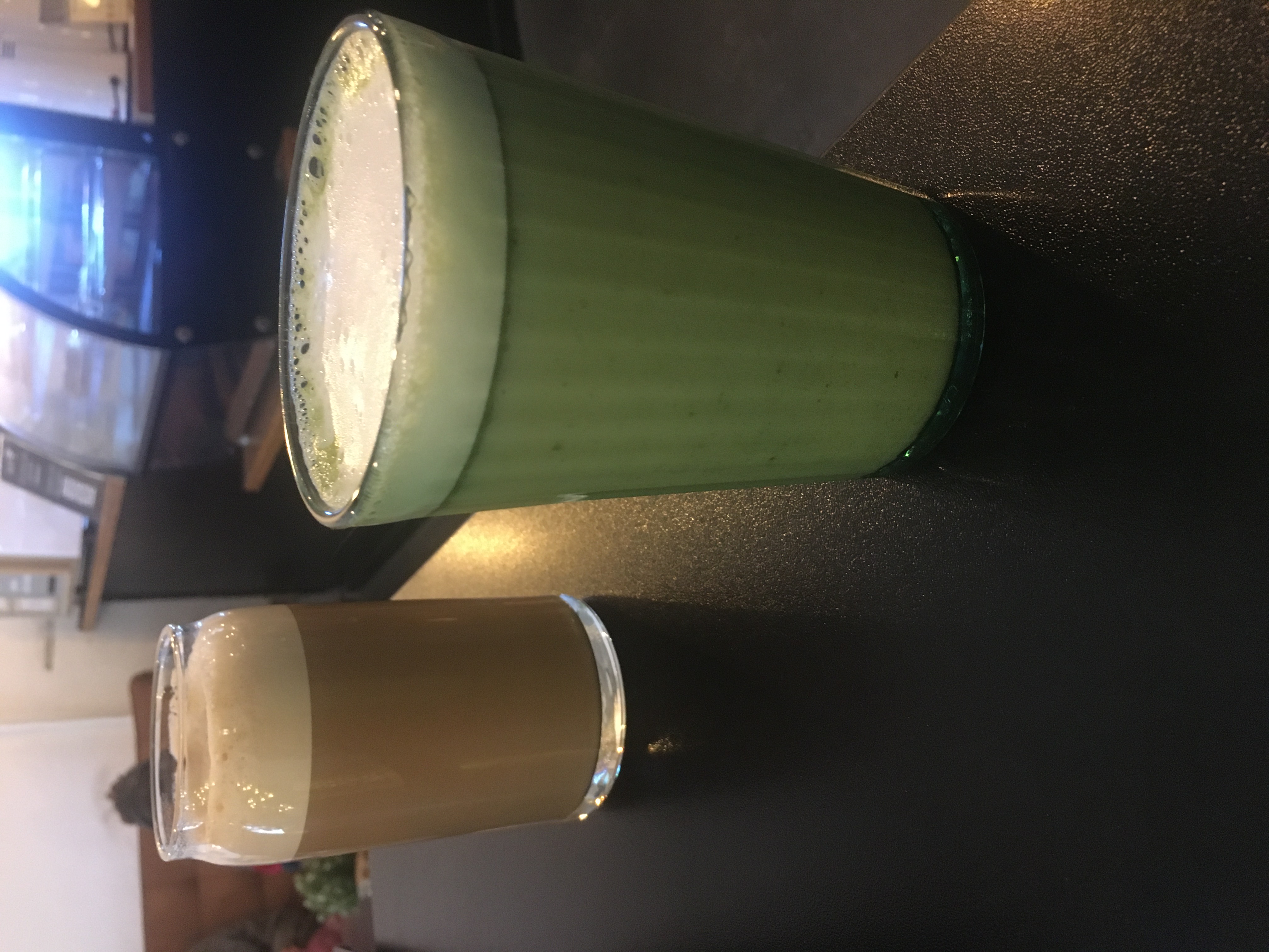 Iced Latte and Matcha Latte at Un Lugar